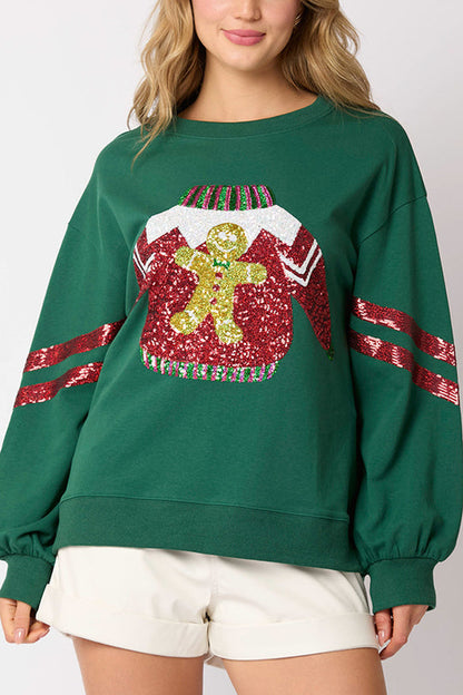Sweat-shirt de Noël à sequins, col rond, scintillant