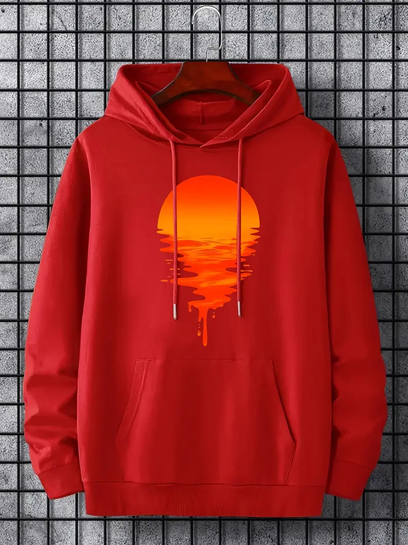 Pull homme à capuche motif coucher de soleil