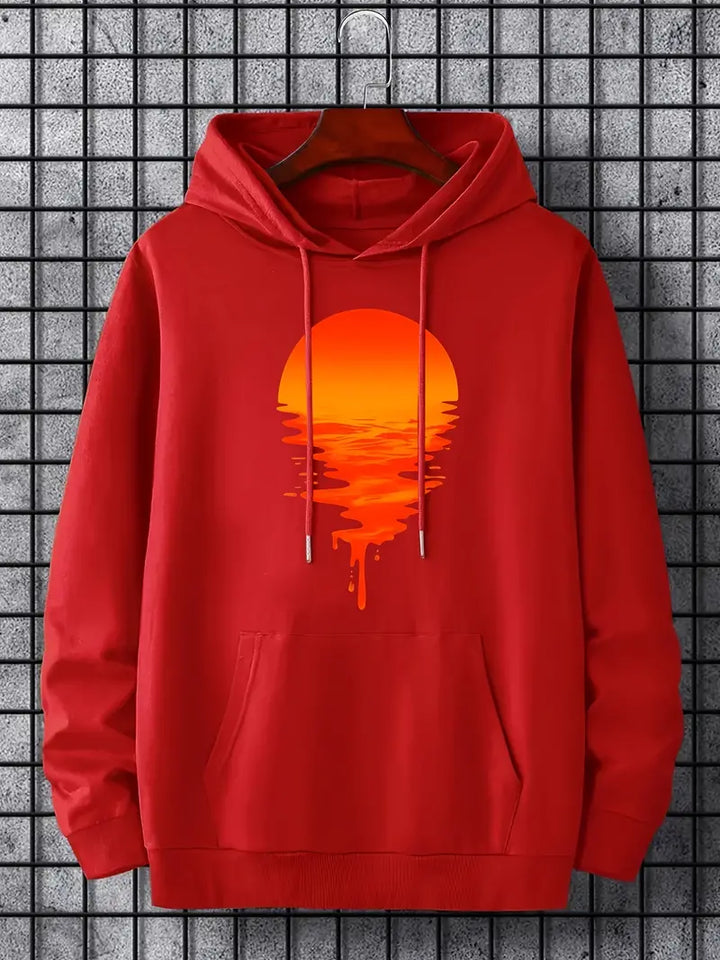 Pull homme à capuche motif coucher de soleil