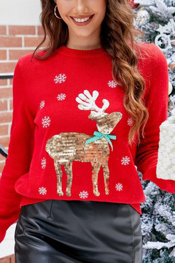 Weihnachtsstrickpullover Reh Motiv Niedlich - IdealeKleiden