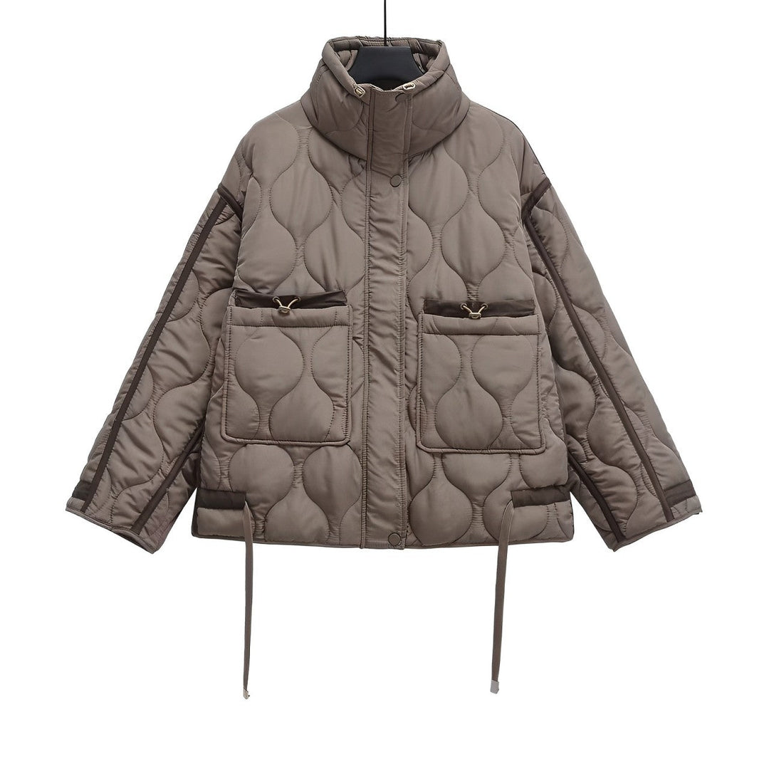 Veste en coton élégante pour femme, longueur hanches, avec col montant