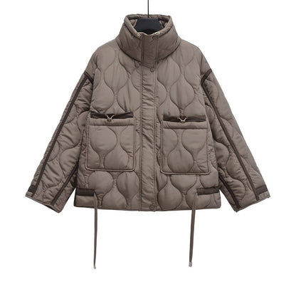 Veste en coton élégante pour femme, longueur hanches, avec col montant