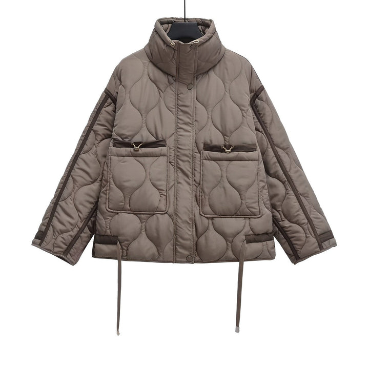 Veste en coton élégante pour femme, longueur hanches, avec col montant