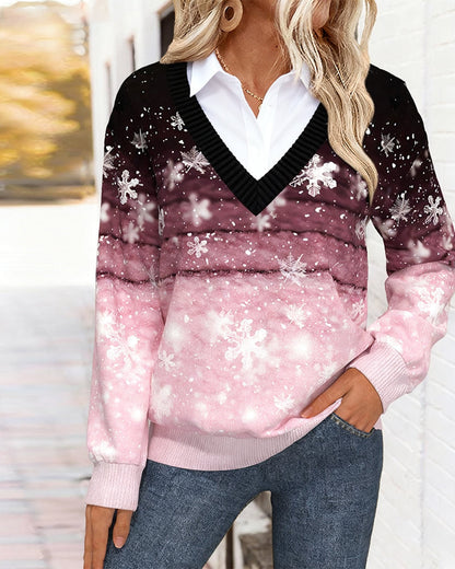 Sweat-shirt tendance avec col chemise et imprimé