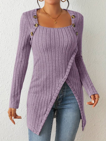 Pull-over Élégant Femme Col Carré Manches Longues