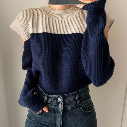 Modischer Strickpullover Zweifarbig Cut-Out Ärmel - IdealeKleiden