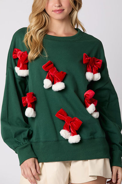 Sweat-shirt de Noël à nœud élégant manches longues