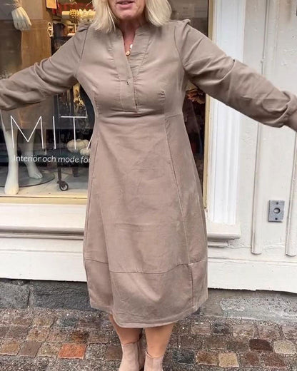 Retro Damenkleid Langärmlig Vintage Stil - IdealeKleiden