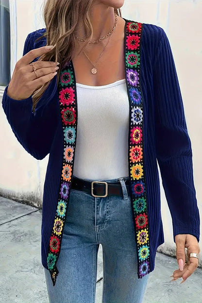 Cardigan élégant à motif floral Manches longues