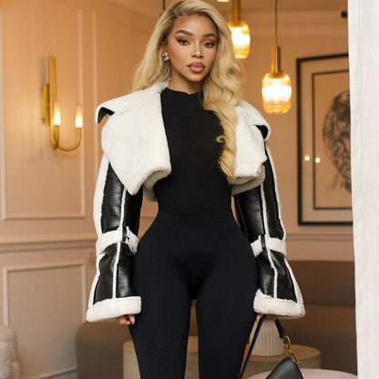 Veste courte en peau de mouton pour femme, manteau en fourrure