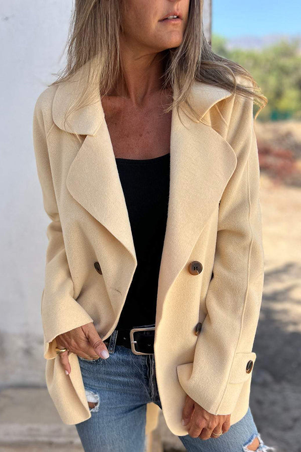 Veste décontractée élégante à manches longues avec revers et boutons, de couleur bleue