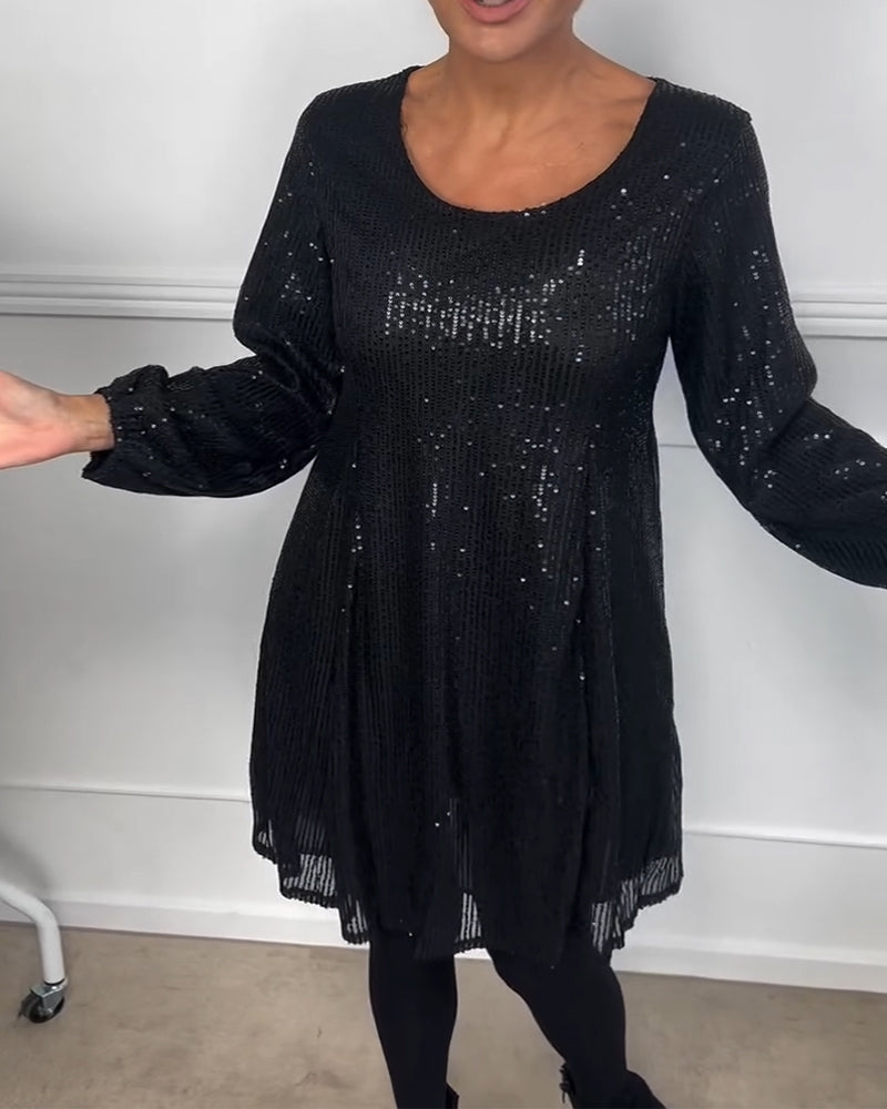 Robe de soirée élégante à sequins coupe trapèze