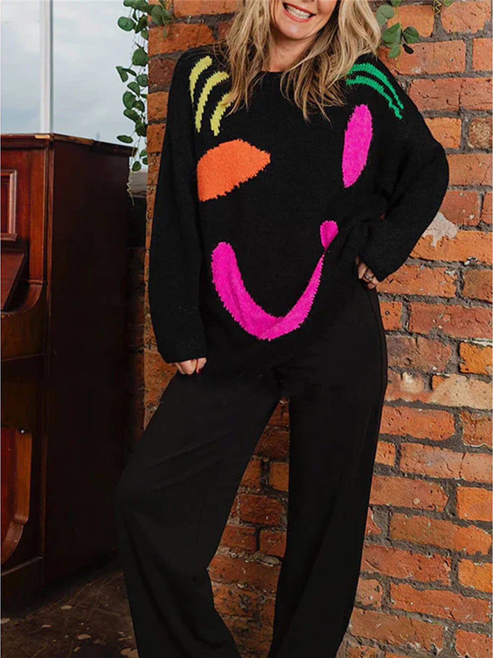 Robe pull grande taille longue confortable à motif abstrait