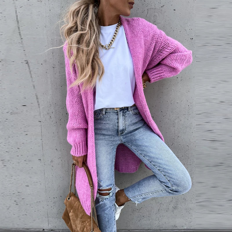 Élégante veste pour femme longue et chaude en cachemire pour l'automne/l'hiver