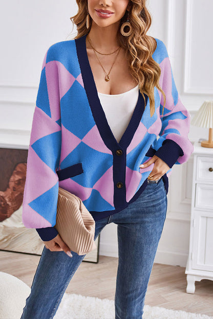 Cardigan en maille Géométrique Patchwork Moderne Décontracté