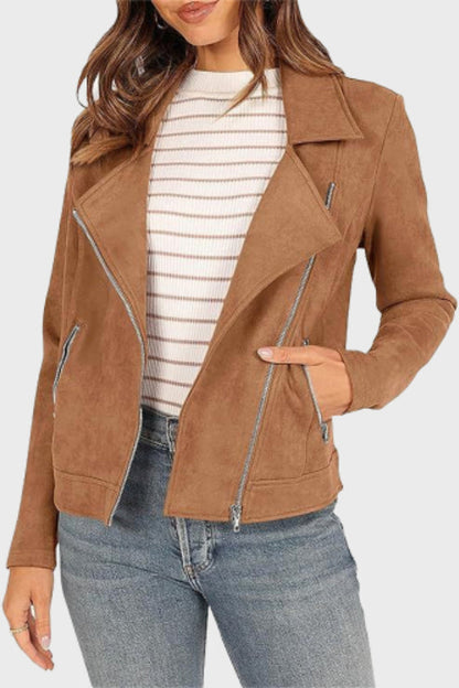Veste en cuir femme style motard courte