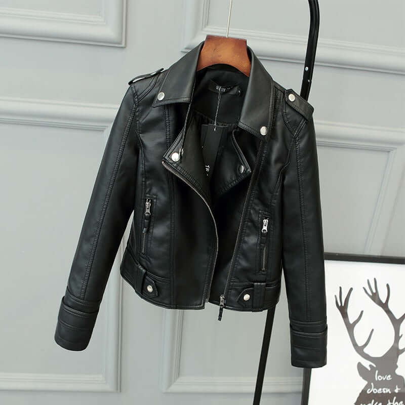 Blouson en cuir pour femme, coupe slim, style motard