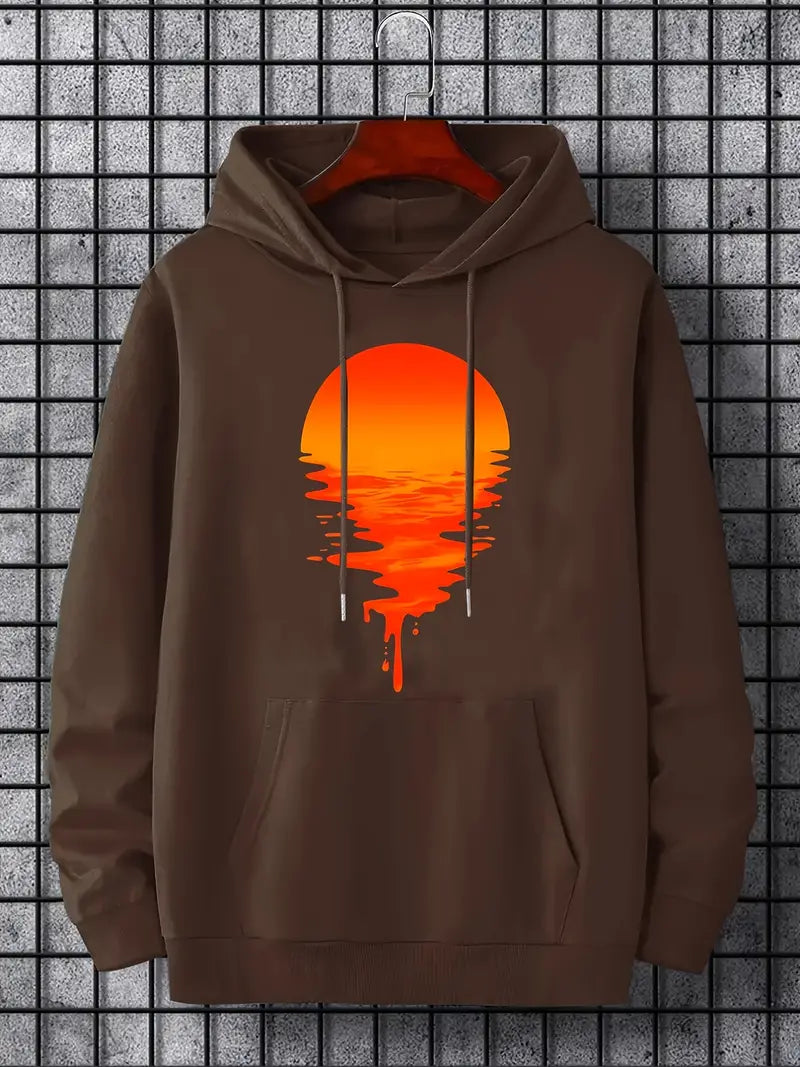 Pull homme à capuche motif coucher de soleil