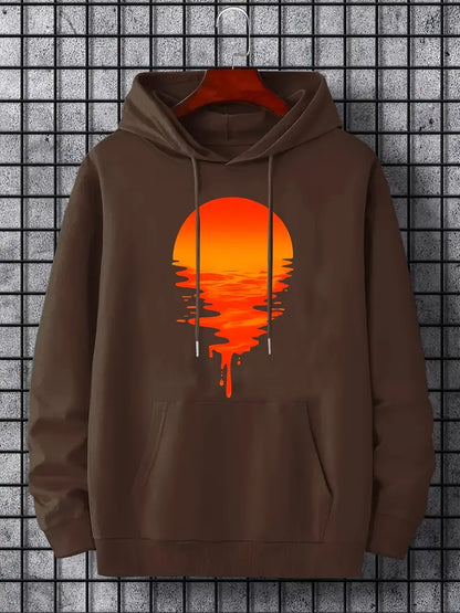 Pull homme à capuche motif coucher de soleil
