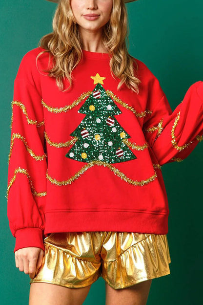 Sweat-shirt de Noël à manches longues, paillettes scintillantes