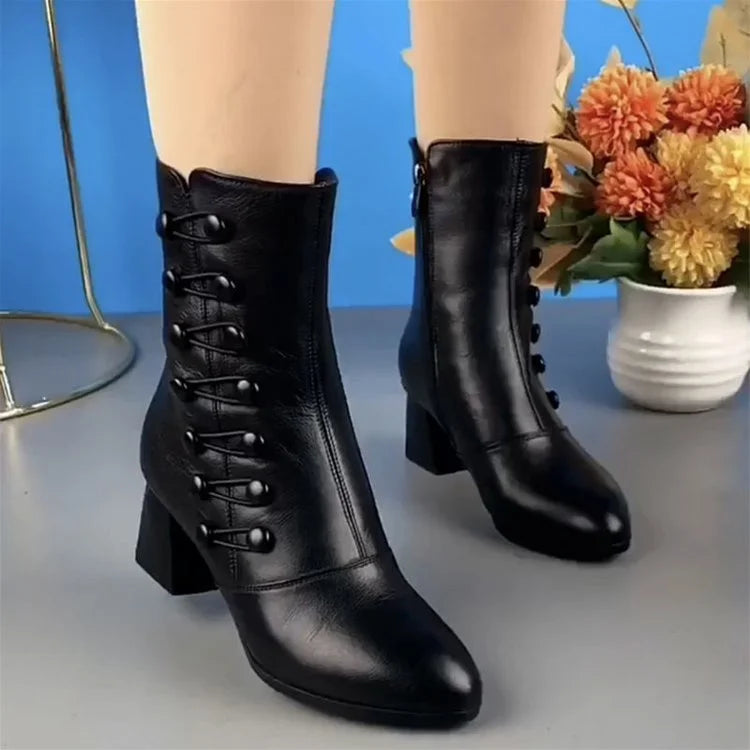 Damen Stiefeletten Leder Warm Winter - IdealeKleiden