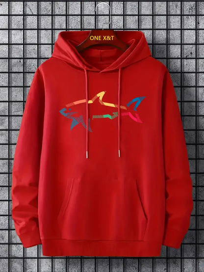 Pull homme décontracté motif requin capuche