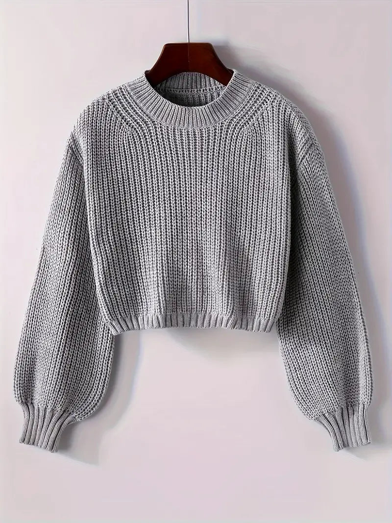 Pull en maille côtelée court pour femme