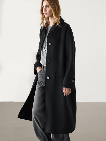 Longue veste femme mélange de laine boutons élégants