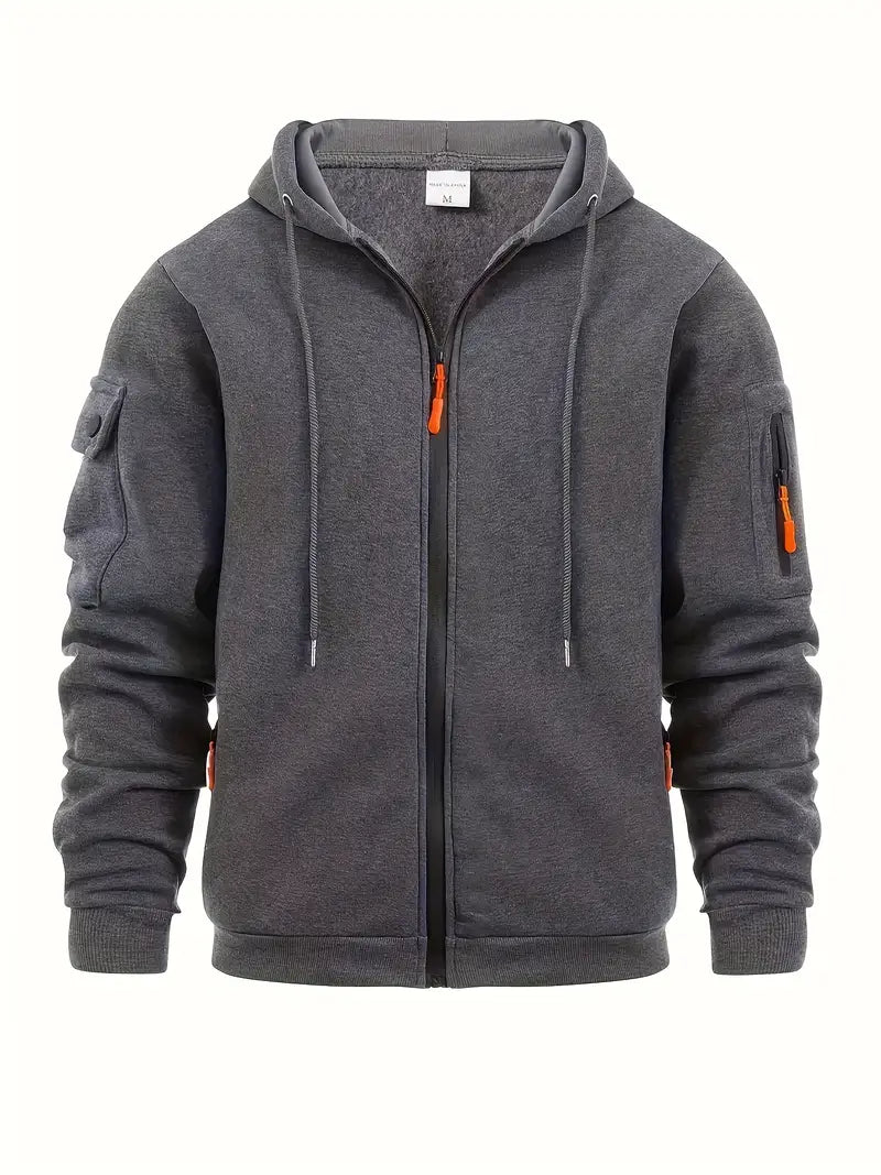 Sweat à capuche pour homme, moderne, zippé, poches, noir