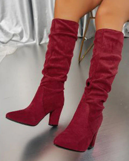 Bottes élégantes à talons hauts de couleur unie pour femme