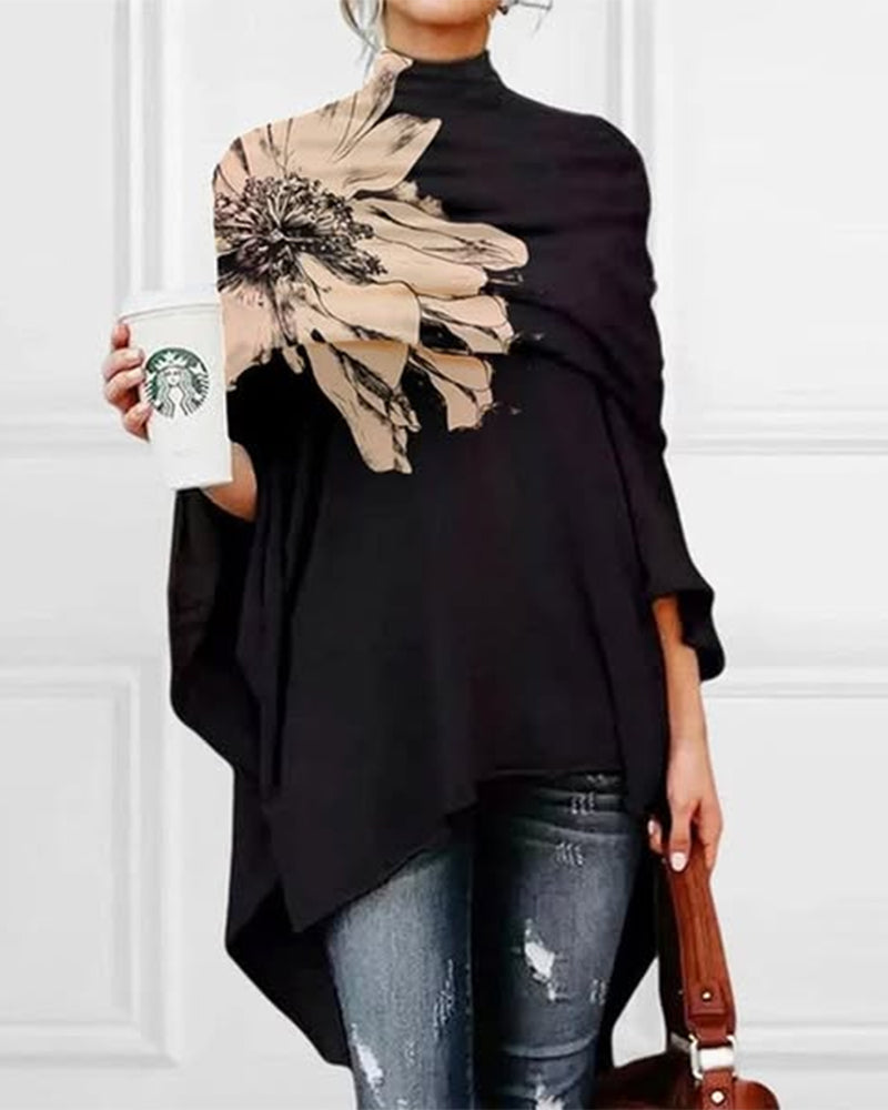 Sommerkleid Blumenmuster Hochgeschlossen Asymmetrisch - IdealeKleiden