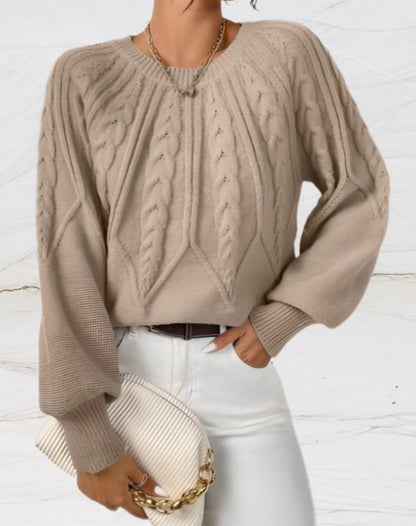 Pull élégant en maille motif flèches beige
