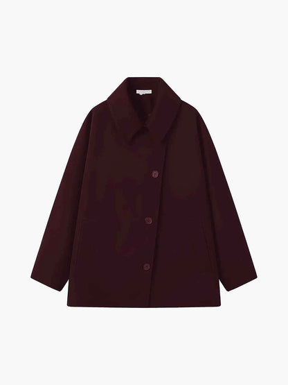 Grand manteau d'hiver pour femme avec col à revers et boutons asymétriques