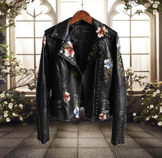 Blouson motard femme imprimé floral Style