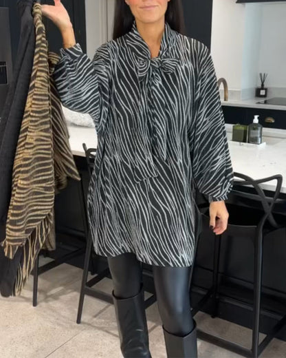 Robe zébrée femme manches longues