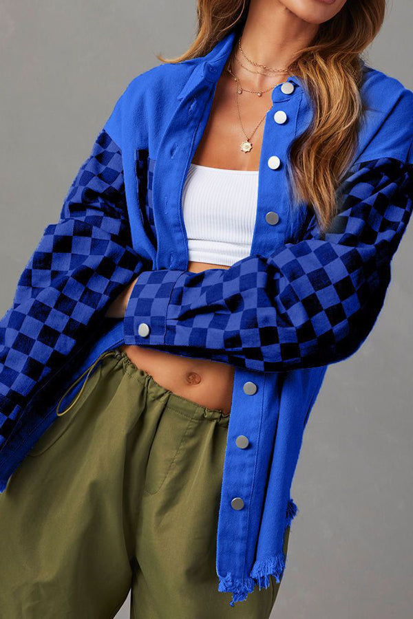 Veste de mode décontractée à carreaux en jean coupe décontractée