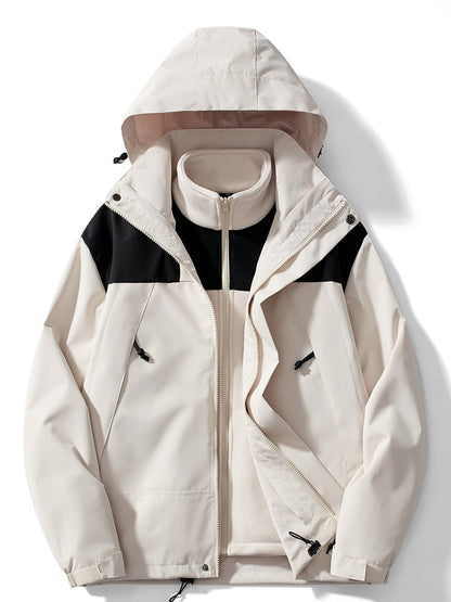 Veste imperméable outdoor 3-en-1 Veste coupe-vent fonctionnelle Capuche amovible