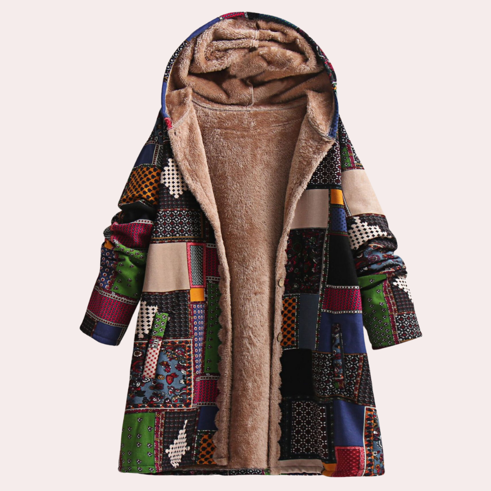 Blouson polaire tendance à capuche en patchwork chaud