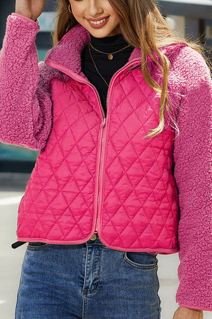 Blouson en cuir pour femme, manches longues, fermeture éclair