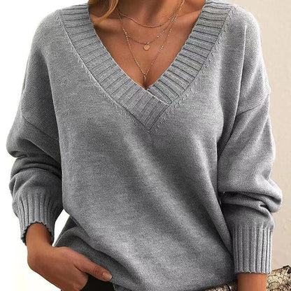 Pull en maille douce col V femme