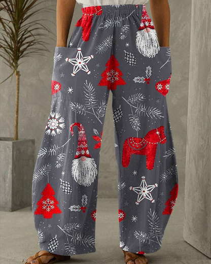 Pantalon de Noël Pantalon décontracté avec imprimé festif