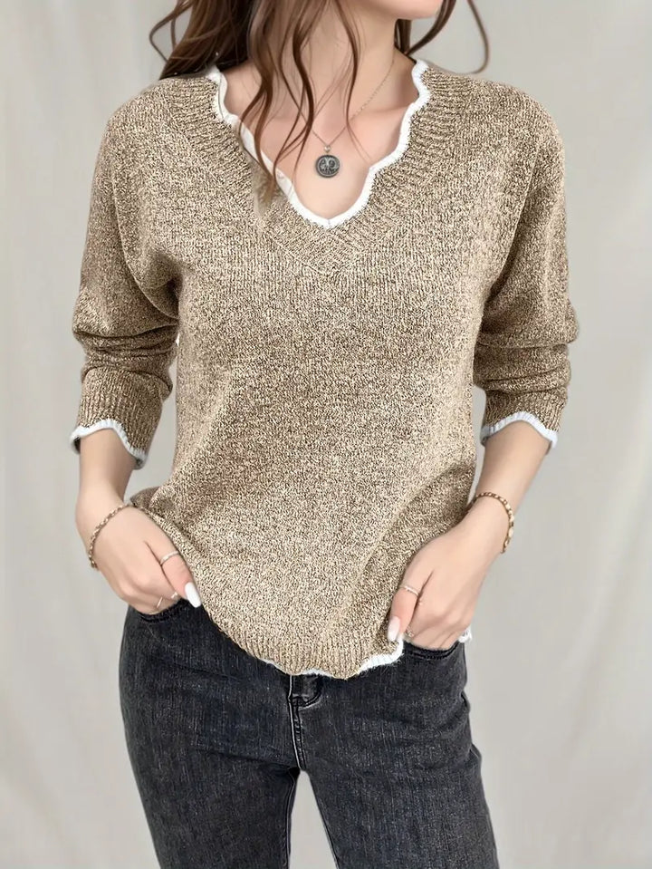Pull tricot décontracté manches longues col en V