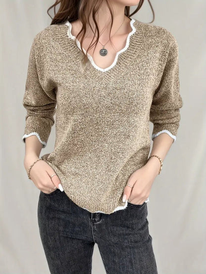 Pull tricot décontracté manches longues col en V