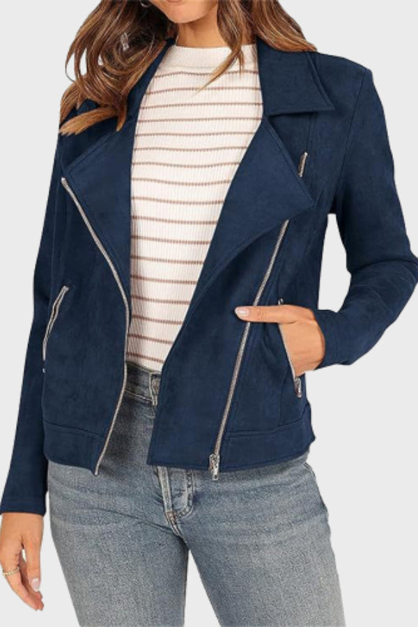Veste en cuir femme style motard courte