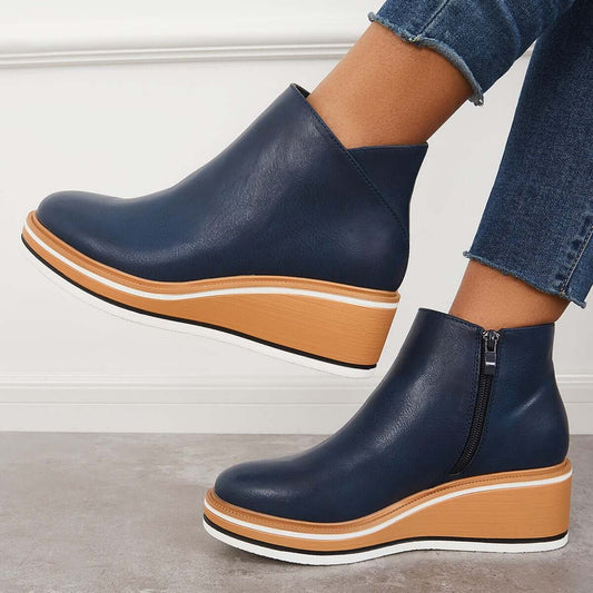 Damen Stiefel Plateau Boots mit Reißverschluss - IdealeKleiden