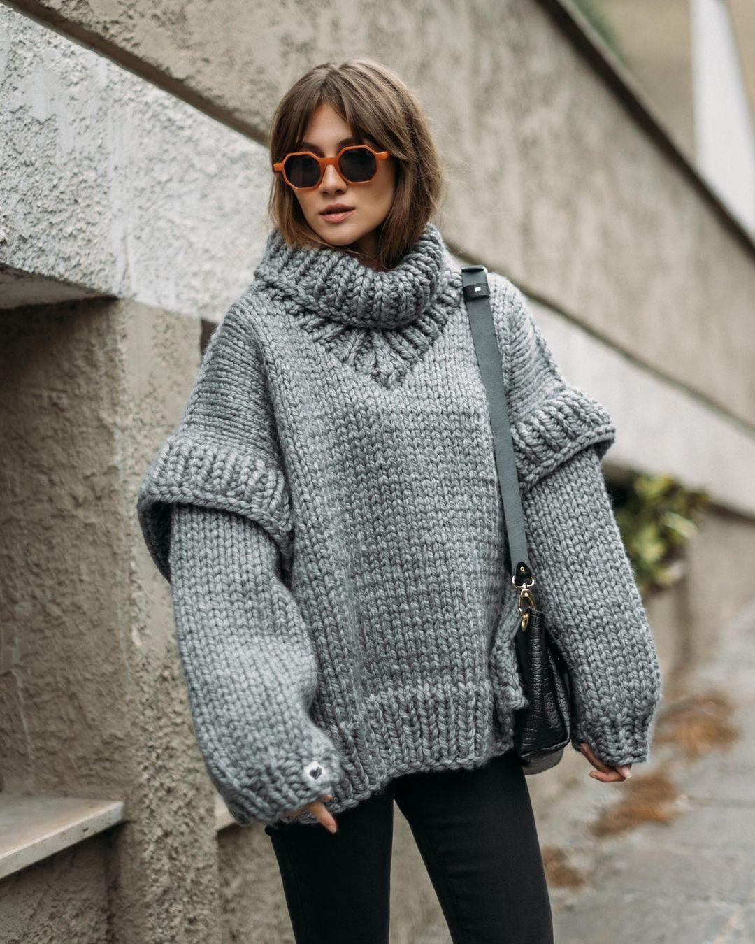 Pulls amples en maille col roulé oversize pour femme