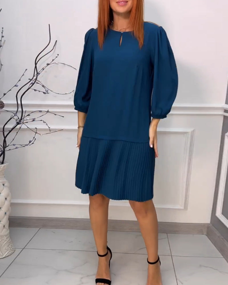 Stylisches Plissé-Kleid Einfarbige Patchwork-Optik - IdealeKleiden