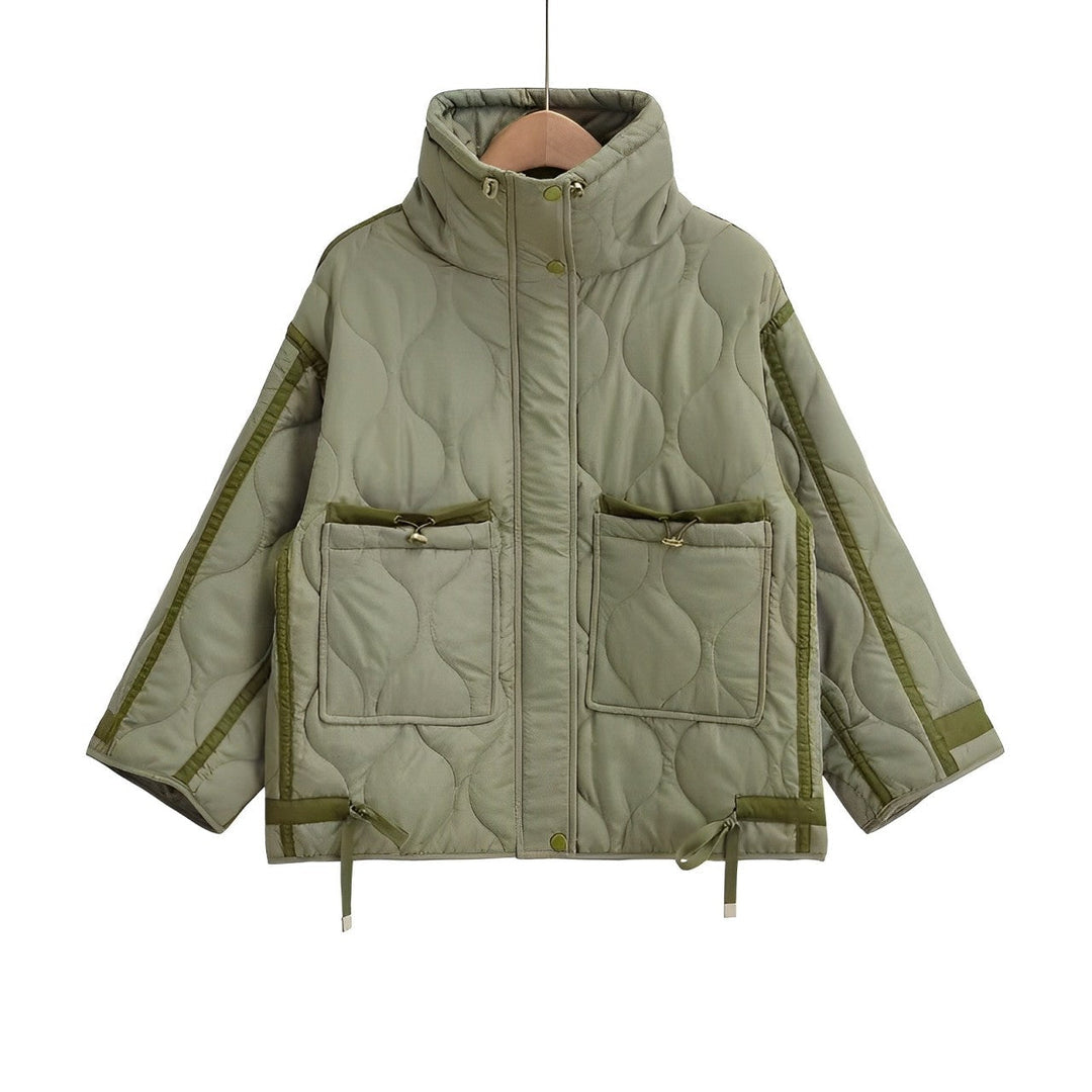 Veste en coton élégante pour femme, longueur hanches, avec col montant