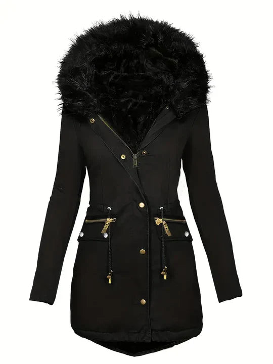 Parka d'hiver pour femme avec capuche en fausse fourrure et cordon de serrage