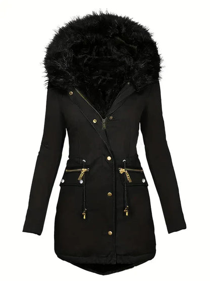 Parka d'hiver pour femme avec capuche en fausse fourrure et cordon de serrage